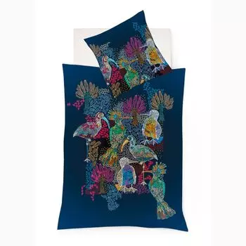 Постельное белье Fleuresse Black Premium Interlock Jersey с цифровой печатью и однотонной двусторонней стороной Night Blue Размер: 155x220 см