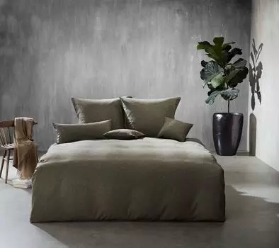 Постельное белье Fleuresse Lech благородный фланель 155x220 елочка оливково-зеленый uni 603089-05