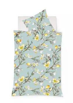 Постельное белье Fleuresse Mako сатин 200х220 цветы лимона птицы изумруд 114345-05