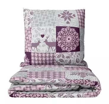 Постельное белье флисовое 135х200 серое ежевика лося лоскутное зимнее на молнии leonado vicenti