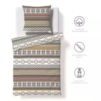 Постельное белье флёресс «Осина», тонкая льняная ткань с нордическим узором Fleuresse, коричневый