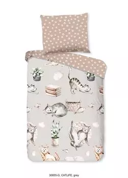 Постельное белье Good Morning "Catlife" с котами - серый - 100 х 135 см - 100% хлопок Muller Textil