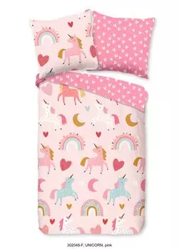 Постельное белье Good Morning "Единорог" с единорогом и радугой - розовый - 135 х 200 см - 100% хлопок/фланель (бобр) Muller Textil