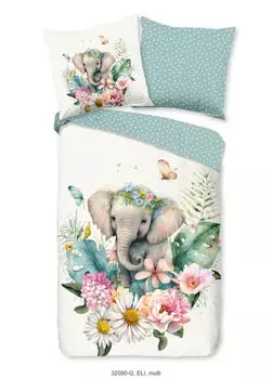 Постельное белье Good Morning "Эли" с цветами со слоном - мульти - 135 х 200 см - 100% хлопок Muller Textil