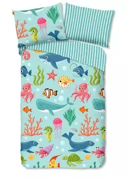 Постельное белье Good Morning "Океан" с морскими обитателями - цвет морской волны - 140 х 200 см - 100% хлопок Muller Textil