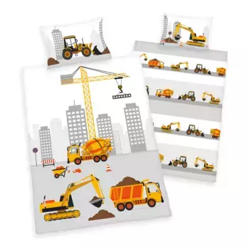 Постельное белье «Городская стройка» со строительной техникой Herding, серо-коричневый
