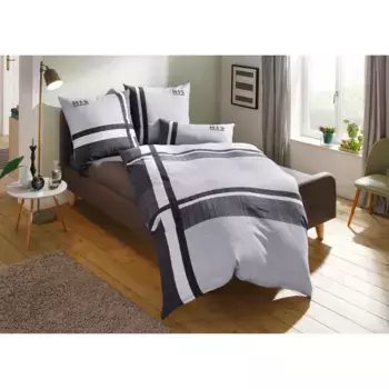 Постельное белье H.I.S» Линус в размере. 135х200 или 155х220 см", бобер уютное тепло зимой, постельное белье из хлопка в полоску, цвет hellgrau