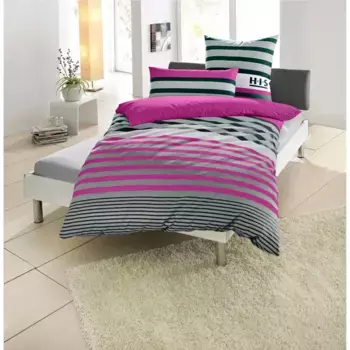 Постельное белье H.I.S «Марджоран» в полоску, 100% хлопок, размеры постельного белья 135х200, 155х220 и 200х200 см, комплект постельного белья качества Линон или лен. С кнопками, цвет beere