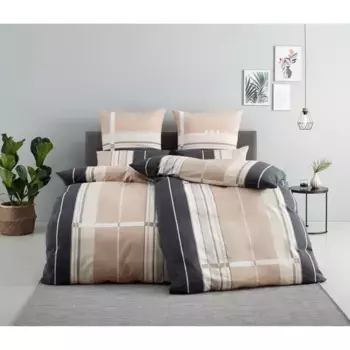 Постельное белье H.I.S» размера «Гольфи». 135х200 или 155х220 см", постельное белье из хлопка, спортивное постельное белье в полоску, серо-коричневый