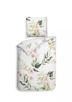 Постельное белье Heckett & Lane сатин 135х200 Аллоро Белые розы цветки метелки розовый зеленый