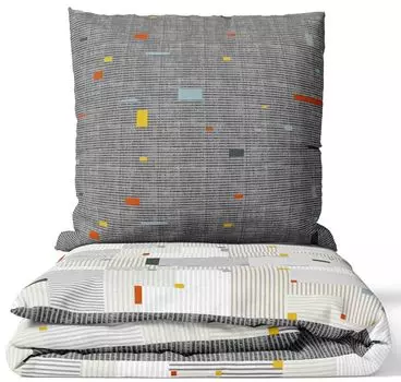 Постельное белье хлопок 155 х 220см серое разноцветное в полоску квадраты двустороннее Renforce 2 предм leonado vicenti