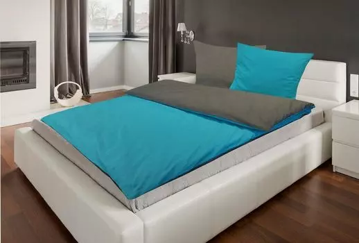 Постельное белье хлопок Renforc uni двустороннее 135х200+80х80 см молния 100% 4 шт. антрацит/бирюзовый MB Warenhandel24