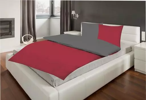 Постельное белье хлопок Renforc uni двустороннее 135х200+80х80 см 100% молния 4 шт. антрацит/красный MB Warenhandel24