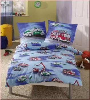 Постельное белье IDO Biber, пододеяльник, 2 предмета, 135 х 200 см, наволочка 80 х 80 см, полиция, пожарная команда