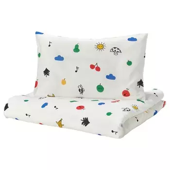 Постельное белье Ikea Grnfink Fitted 1 Pillowcase Crib, мультиколор, 110x125/35x55 см