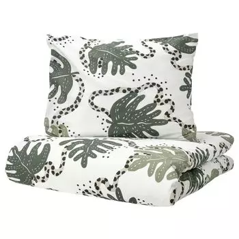 Постельное белье Ikea Klatterkalla, бело-зеленый