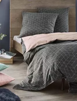 Постельное белье Irisette Biber 135x200 2 шт. серо-розовый | Комплект постельного белья из 100% хлопка | Двустороннее постельное белье 135х200 см и подушка 80х80 см | Геометрический узор