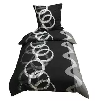 Постельное белье из 2 предметов 135х200см круги серо-черный хлопок Renforce leonado vicenti