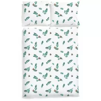 Постельное белье из 3-х предметов 155 х 220 см конусы 100% хлопок-сатин 3-х предметная простыня премиум-пододеяльник и 2 наволочки 80 х 80 см, узор: шишки Sleephony