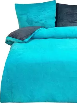 Постельное белье из 4 предметов плюша Тедди 155х200 см, зимнее, однотонное, бирюзовый флис One-Home