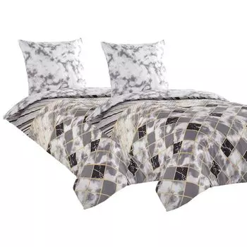 Постельное белье из 4 предметов 135х200 + 80х80 см 100% хлопок Renforce белое серое золото алмазный мрамор имитация камня leonado vicenti