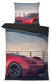 Постельное белье из 4 предметов 135x200 см гоночные автомобили гоночные автомобили красный черный микрофибра One-Home