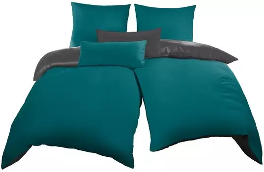 Постельное белье из 6 предметов 135х200 см + 40х80 см однотонный бирюзовый антрацит микрофибра One-Home