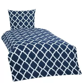 Постельное белье из двух предметов 155х220 см с орнаментом синий белый оверсайз хлопок Renforce One-Home