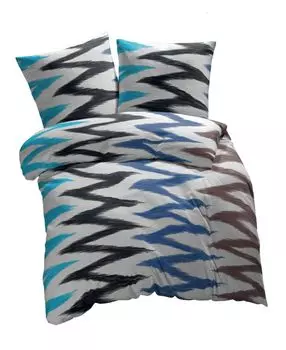 Постельное белье из хлопчатобумажной ткани etrea из микрофибры зигзаг сливовый 200x200 комплект из 3 шт. - без глажки с застежкой-молнией - согласно Oekotex 100 - с наволочкой - 200 x 200 + 2 шт. 80 х 80 см - Синий Белый Etrea Himmlische Qualitt