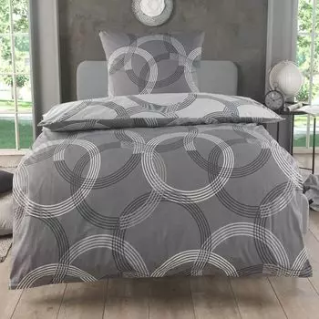 Постельное белье из хлопка 135х200 см, комплект из 2 предметов, рисунок круга, двусторонний пододеяльник 135х200 см, наволочка 80х80 см, Renforce, дышащий, элегантный серый цвет Dreamhome