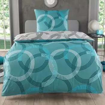 Постельное белье из хлопка 135х200 см, комплект из 2 предметов, узор круг, пододеяльник двусторонний 135 х 200 см, наволочка 80х80 см, Renforc, дышащий, элегантный бирюзовый Dreamhome