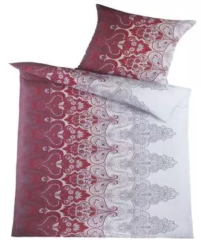 Постельное белье из хлопка 135х200+80х80 см, красно-серо-белый, орнаменты, микрофибра, без глажки KH-Haushaltshandel