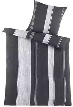 Постельное белье из хлопка 135х200+80х80см, черно-серебристый, в полоску, без глажки KH-Haushaltshandel