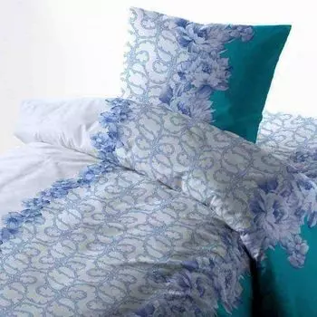Постельное белье из микрофибры, 3 предмета, бело-голубые цветы, неброский комплект большого размера эконом-класса, пододеяльник 200 см х 200 см + 2 подушки 80 см х 80 см Hausmarke Magita