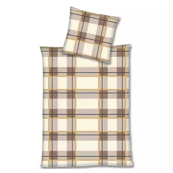 Постельное белье из микрофибры коричневое белое в клетку 135х200 см + 80х80 см Hausmarke Magita