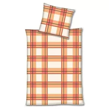 Постельное белье из микрофибры оранжевый белый в клетку 135х200 см + 80х80 см Hausmarke Magita