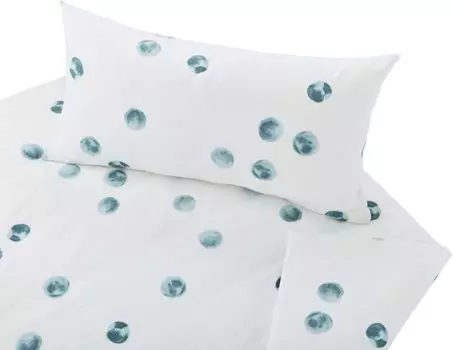 Постельное белье из органического сатина Cotonea, наволочка в горошек, одноцветная, бирюзовый, размер 40х80 см
