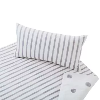 Постельное белье из органического сатина Cotonea в горошек и акварельные полоски, наволочка однотонная платиново-белый размер 40х40 см