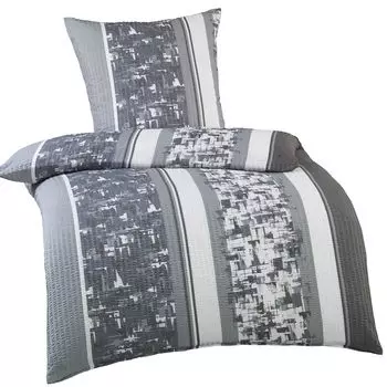 Постельное белье из сирсакера 135х200 на молнии - серо-белый с рисунком Casa Colori