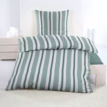 Постельное белье из сирсакера 2 шт. 135х200 на молнии - микрофибра зелено-белые полосы Casa Colori