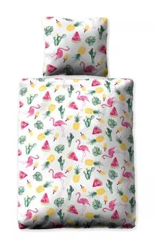 Постельное белье из сирсакера Jilda-Tex Summer Feeling 155x220 см, летнее постельное белье, постельное белье с фламинго Dero Textilien