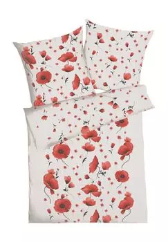 Постельное белье из сирсакера Scarlett Poppi, цветы Kaeppel, цвет Gesamt Breite Rot
