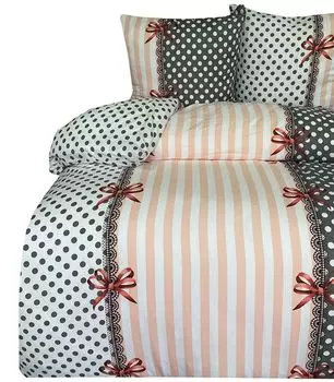 Постельное белье из термофлиса 200x220 Зимний комплект из флиса Розовый Серый В полоску 3 шт leonado vicenti