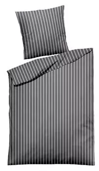 Постельное белье из тонкого льна - антрацит - белый - хлопок - 135 х 200 см - на молнии Wlfing