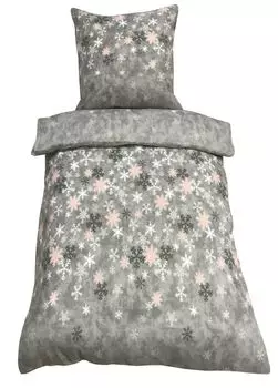 Постельное белье из трех предметов 200х200 см, хрустальные снежинки, серая двуспальная кровать, термофлис leonado vicenti