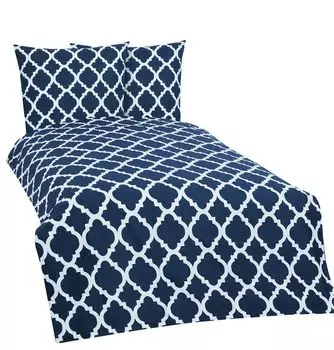 Постельное белье из трех предметов 200 х 200 см с орнаментом Марокко синий белый хлопок Renforce One-Home