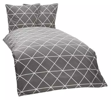 Постельное белье из трех предметов 200х200 см в клетку треугольник антрацитовый серый хлопок Renforce One-Home