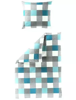 Постельное белье JACK by Bierbaum Seersucker, 2 шт., 135х200см, клетчатый узор, бирюзовый, черный, белый, бирюзовый.