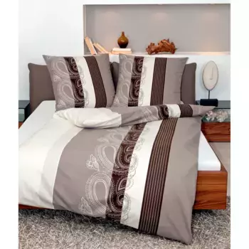 Постельное белье Janine «DAVOS 6456», (2 шт.), высококачественный сатин Мако и уютная фланель (фланель) высокого качества, изготовлено из 100% хлопка, на молнии, легкое в уходе, сертифицировано STANDARD 100 от OEKO-TEX, коричневый