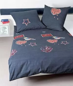 Постельное белье Janine Feinbiber Davos 155x220 сердца звезды любовь синий 65037-02 Original Janine